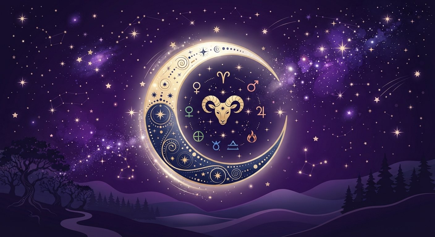 Illustration d'un croissant de lune dans un ciel nocturne violet